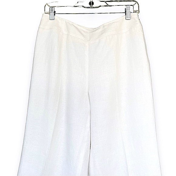 Talbots Irish Linen Flat Front White Pant Trousers Coastal Grandma Structured 10 - Picture 3 of 11